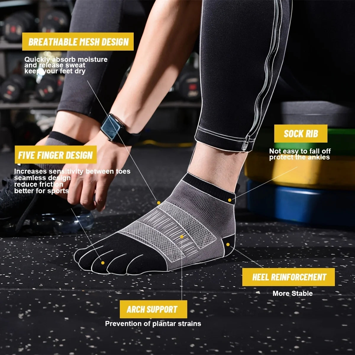 Kurze Fünf-Finger-Sportsocken für Herren, atmungsaktiv, bequem